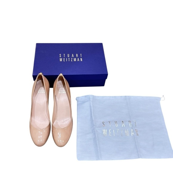 Stuart Weitzman Nude Patent Leather wedge Heels round toes in box sz 8 narrow - Picture 2 of 10
